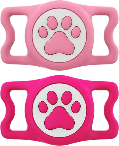 IP68 Waterproof for AirTag Dog Collar Holder, Silicone Dog Air tag Holder for Apple Air Tag (Pink&Rose)