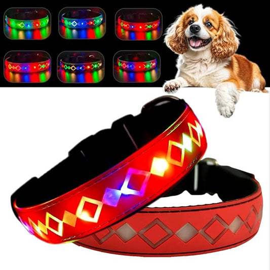 LED Dog Collar with AirTag Holder and Custom ID Tag, 15 Light Modes, Waterproof, Multiple Colors (RED Pro, XL(19.7-23.6"))
