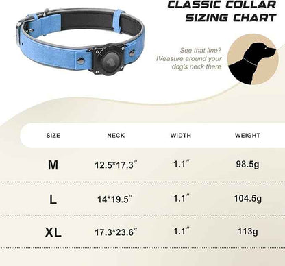 Leather AirTag Dog Collar, Waterproof Dog Collar with Air Tag Holder, Compatible with Apple Air Tag, Reflective, Durable, Comfortable Padded GPS Dogs Collars (Blue, M)