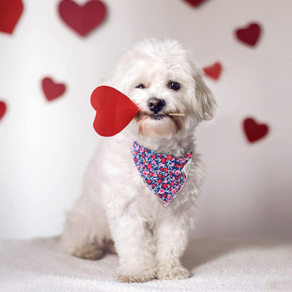 E-Clover Cute Girl Dog Bandanas & Matching Scrunchie Set Heart Dog Bandana Scarf with Bow Hair Ties for Small Puppy Dogs Pet Owner Mom Gifts Pink Floral