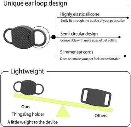 Dog Collar Airtag Holder 2 Pack, Waterproof Companion of Air Tag Trackers Locator Case, Protective itag Apple GPS Holder Compatible with Cat Collars, Silicone Dog airtag Holder(Black White)