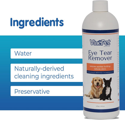 | Eye Tear Remover - Eye Wash Drops & Tear Stain Remover for Cat and Dog - Gentle, Safe & Non-Irritating Formula for All Breeds - Vet Formulated, Prevents Infections - All Natural – 16 floz