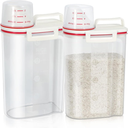 TBMax 2 Pack Rice Storage Containers 4 Lbs, Small Rice Dispenser with Measuring Cup, Cereal Containers Flour Bin, Kitchen Food Storage Container and Pantry Organizers, Pet Dog Cat Food Dispenser