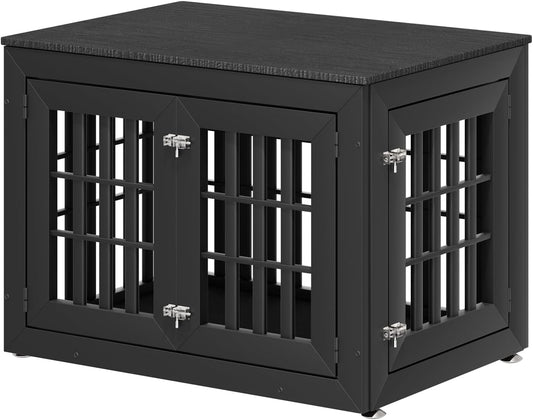 38" Heavy Duty Dog Crate Furniture for Small,Medium and Large Dogs,Rustic Wooden Dog Cage Kennel Indoor Furniture with Waterproof Top,Decorative Pet House Side End Table (Black)