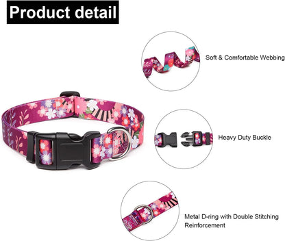 Mercano Adjustable Dog Collar - Special Design Patterns, Soft Nylon Comfortable Durable Pet Collar for Small Medium Large Dogs (L, Colorful Flower)