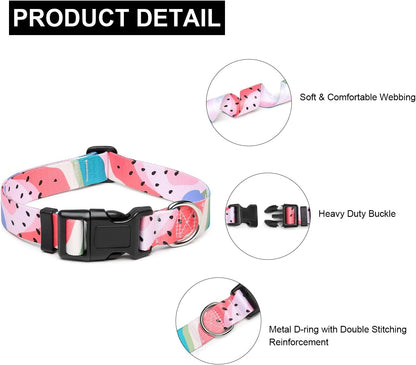 Mercano Adjustable Dog Collar - Special Design Patterns, Soft Nylon Comfortable Durable Pet Collar for Small Medium Large Dogs (M, Watermelon)