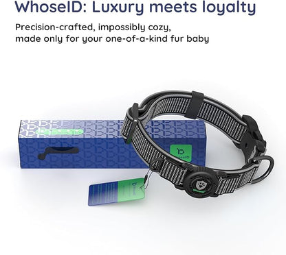 WhoseID Premium AirTag Dog Collar - Air Tag Small Dog Collar | Fur-Safe Magnetic Buckle | IPX8 Waterproof Reflective Dog Collar with AirTag Holder
