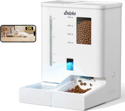 Automatic Cat Feeder with Camera,5G/2.4G WiFi Pet Feeder,2K HD Video and Night Vision,Easy APP Operation,Low Food and Food Clogging APP Tips,Water and Grain Large Capacity Feeder