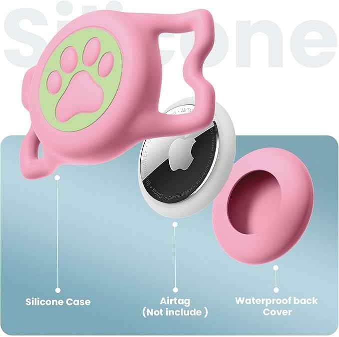 Waterproof Airtag Holder for Dog Collar,Stretchy Silicone | Full Body Covered | AirTag Holder Glow in The Dark,(Pink-Luminous)