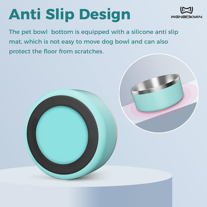 Dog Bowl, Stainless Steel Dog Food and Water Bowl with Non Slip Quiet Bottom, Easy to Clean, Dishwasher Safe, 64oz, Mint Green