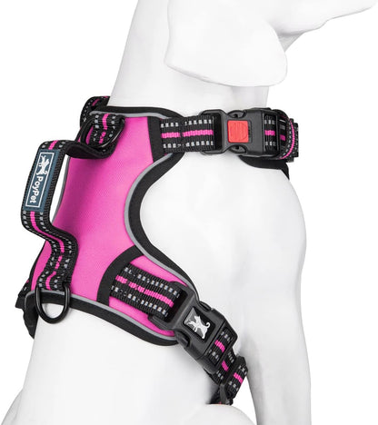 PoyPet No Pull Dog Harness, No Choke Front Clip Reflective Dog Vest with Soft Padded Vertical Handle, 3 Leash Attachments for Small Medium Large Dogs (Pink,XL)