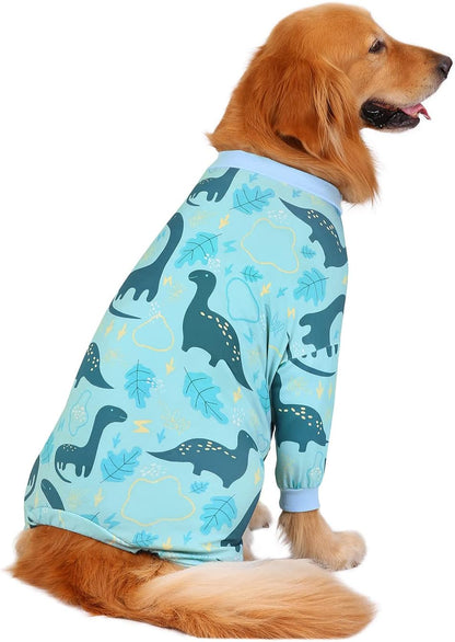 HDE Dog Pajamas One Piece Jammies Jumpsuit Pet Clothes Outfit Stretchy Lightweight Comfy Shirt Pjs for M-3XL Dogs Dinosaurs - 3XL