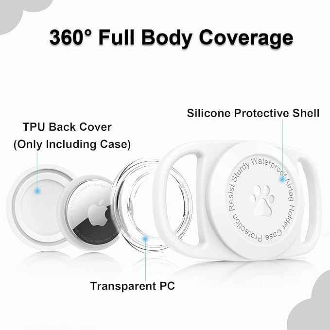 Waterproof Dog Collar GPS Tag Case [1 Pack] - Durable TPU+Silicone Holder, Lightweight Full Protection Cover (White)