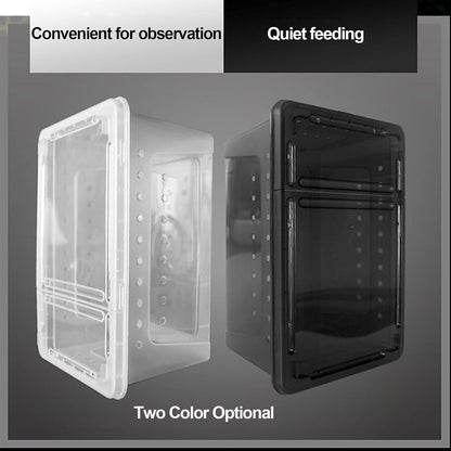 kathson Reptile Snake Feeding Box Breeding Hatching Container Lizard Tarantula Habitat Portable Transparent Plastic Mini Pet Houses for Spider Scorpion Gecko (White)