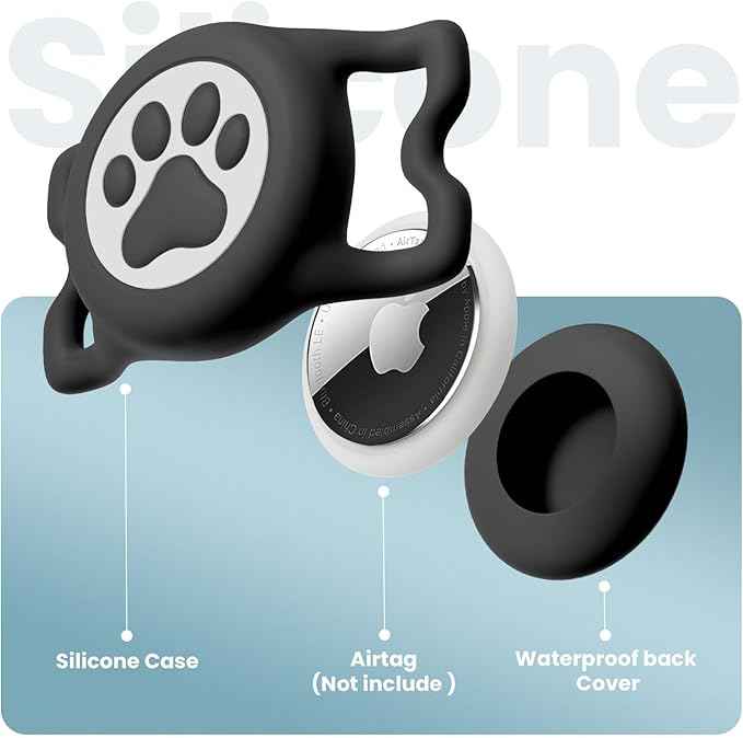 4 Pack Air tag Dog Collar Holder, Waterproof Silicone | Full Body Covered | Anti-Lost | Protective Tag Holder | for Pet Collar | Fits All Width Collars (Pink-White-Rosered-Blue)