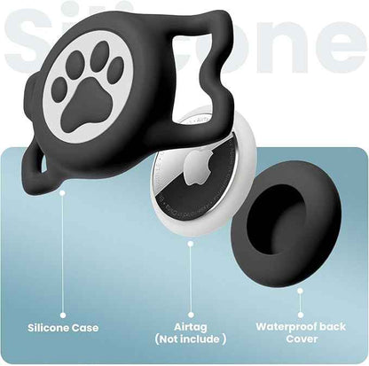 4 Pack Air tag Dog Collar Holder, Waterproof Silicone | Full Body Covered | Anti-Lost | Protective Tag Holder | for Pet Collar | Fits All Width Collars (Pink-White-Rosered-Blue)