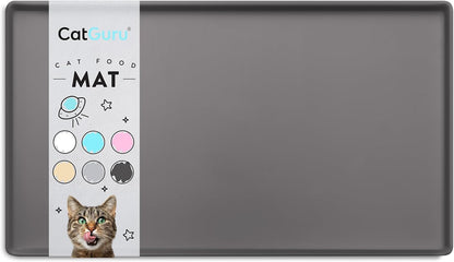 CatGuru Cat Food Mat, Small & Large Feeding Mats, 100% Waterproof Silicone Pet Placemat, Non-Slip Cat Food and Water Bowl or Water Fountain (Small, Carbon)