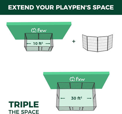 FXW Homeplus Unleashed Indoor Dog Playpen - Stress-Free and Safe Play, Heavy Duty 40 Inch 4 Wire Panels Dog Pen for Medium and Large Dogs, Black│Patented
