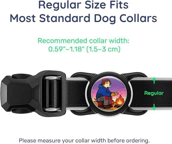 Dog AirTag Holder for Dog Collar, Soft Silicone Slide-On Case for Apple AirTag, No-Dangle Quiet Protective Holder with Eye-Catching Pet Character Designs, Happy Camper