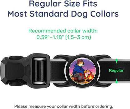 Dog AirTag Holder for Dog Collar, Soft Silicone Slide-On Case for Apple AirTag, No-Dangle Quiet Protective Holder with Eye-Catching Pet Character Designs, Happy Camper