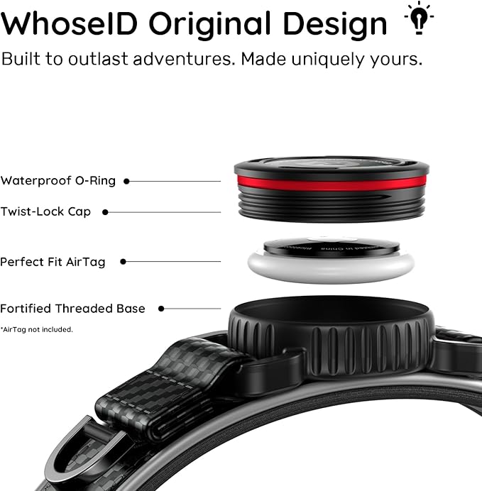 WhoseID Premium Leather Dog Collar - Waterproof AirTag Dog Collar | Magnetic Buckle Heavy Duty Collar | Medium Reflective Dog Collar with AirTag Holder