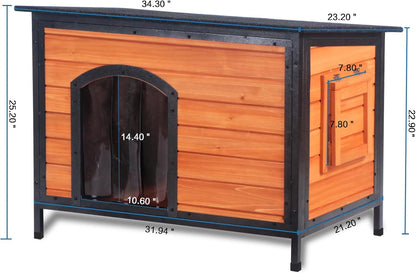 Dog House Outdoor Weatherproof 34.3" L Chew Proof Outside Dog Kennel for Small Medium Dogs with Strong Metal Chew Proof Frame Raised Design