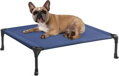 Veehoo Outdoor Elevated Dog Cot Bed, Cooling Raised Pet Bed for Medium Dogs, Washable Breathable Mesh Hammock Bed with No-Slip Feet, Indestructible Ground Off Training Platform Cot-32"x25" Blue