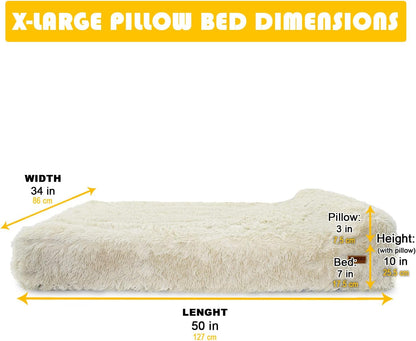 KOPEKS Orthopedic Memory Foam Dog Bed 7" Inch Thick Extra Large Dog Bed with Pillow Fluffy Brown 50"x34"x10" Includes Waterproof Liner & Durable Removable Cover with Smart Design