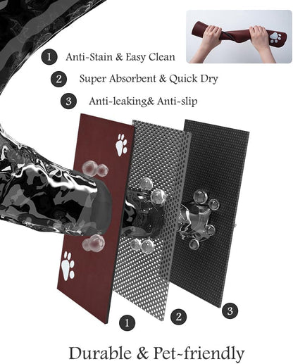 Pet Feeding Mat-Absorbent Dog Mat for Food and Water Bowl-No Stains Quick Dry Water Dispenser Mat-Dog Accessories Pet Supplies-Bowl for Messy Drinkers（RED,23"x34"