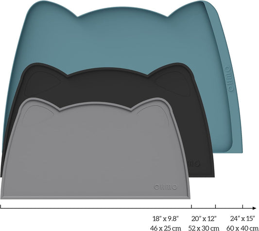 OHMO - Cat Food Mat, Silicone Pet Feeding Mat for Floor Non-Skid Waterproof Dog Water Bowl Tray, Easy to Clean Pet Placemat (Dark Grey, 18 * 9.8'')