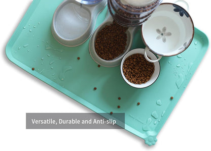 Hoki Found X-Large Silicone Non Slip Pet Food Mats - Silicone Pet Proof Bowls - Waterproof & Easy to Clean - For Dogs & Cats - Cool Mint