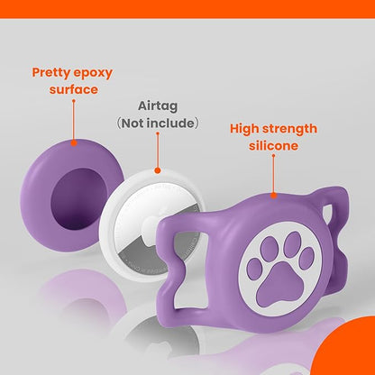 IP68 Waterproof for AirTag Dog Collar Holder, Silicone Air Tags-2 Pack for Apple Dog AirTag Holder(RosexPurple)