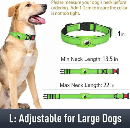 AirTag Dog Collar with AirTag Holder Compatible for Air Tag, Reflective Soft Padded, Safety Locking Buckle, Adjustable Nylon for Small Medium Large Dogs (Green,L)