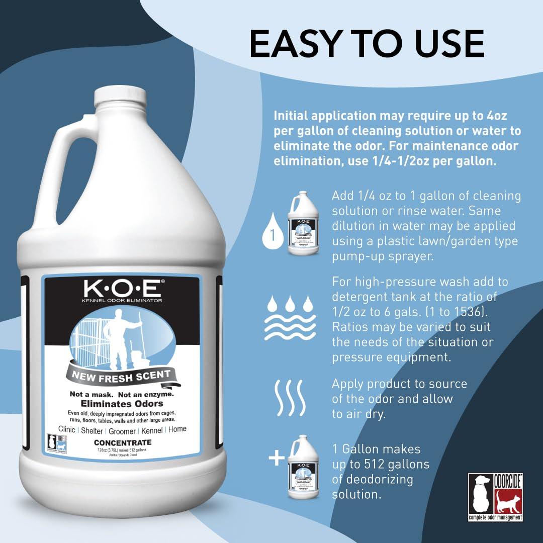 K.O.E. Fresh Scent Odor Eliminator Concentrate – For Strong Odor on Cages, Floor, & More – Non-Enzymatic For Home & Dog Kennel – Home & Pet Supplies (1 Gal)