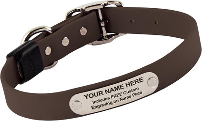 Biothane Custom Dog Collar – Waterproof, Stink-Proof Personalized Collar with Name & Phone Number – Durable, Many Sizes and Colors – Assembled in USA (Chocolate Brown)