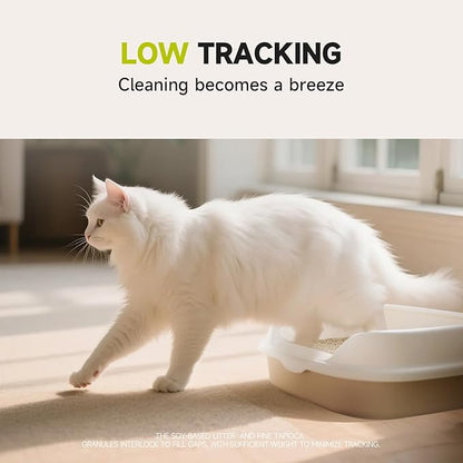 4-in-1 Tofu Cat Litter, Mixed Cassava, Baking Soda, SAP, Natural Plant, Fast Clumping, Strong Water Adsorption & Deodorization, No Tracking, Dust-Free, Flushable, (5.5lbs x 2bags)