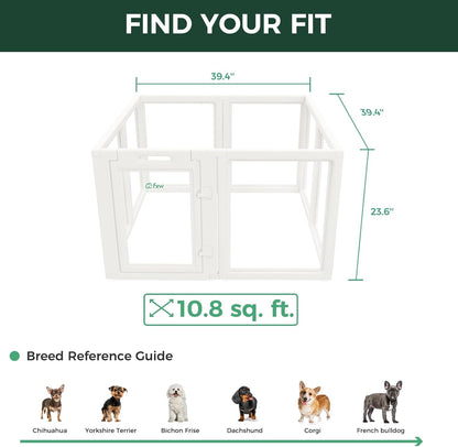 FXW AuraSpace Acrylic Indoor Unleashed Dog Playpen for Puppies and Small Dogs, 24 Inch, 8 Panels, White