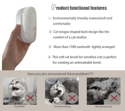 SoarExcelleryy Soft Fur Cat Brush - Over 1000 gentle cat tongue brushes with prickly serrations, suitable for sensitive cats - comfortable, lightweight, gentle, perfect for enhancing intimacy, white