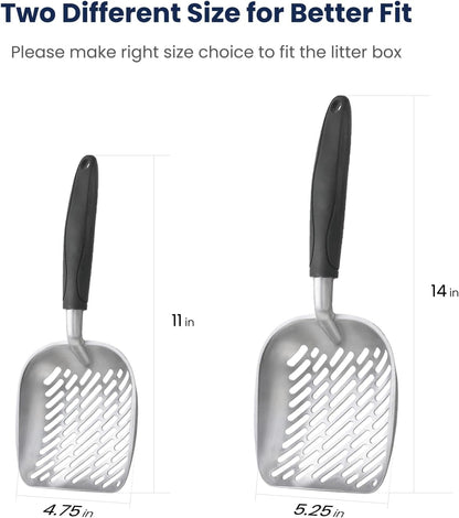 WePet Cat Litter Scoop, Aluminum Alloy Sifter, Kitty Metal Scooper, Deep Shovel with Diagonal Sifting Hole, Long Handle, Kitten Poop Lifter for Litter Box, Medium Size, Black Handle