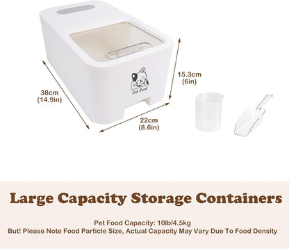 10Lbs Cat Food Storage Container,Pet Food Container with Rolling Wheels & Sliding Lid,BPA Free Plastic Storage Bin For Cat Food Kibble with Measuaring Cups-Rodent proof