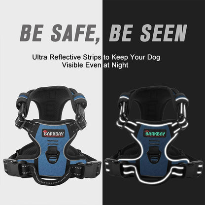BARKBAY No Pull Dog Harness Front Clip Heavy Duty Reflective Easy Control Handle for Large Dog Walking(Navy,XL)