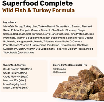 BADLANDS RANCH - Superfood Complete, Air-Dried Adult Dog Food - High Protein, Zero Fillers, Superfood Nutrition by Katherine Heigl (64 oz., Wild Fish and Turkey Formula)