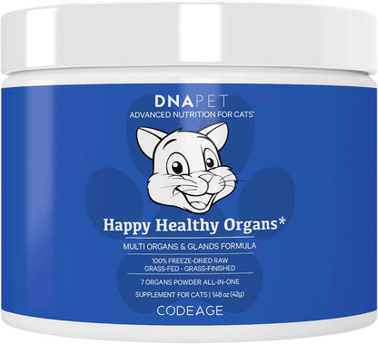 Happy Healthy Organs & Glands Supplement For Cats, Freeze-Dried Raw Bovine Liver Grass-Fed Bone Marrow Heart Kidney Pancreas, Bovine Thymus Iron Multi Organ Powder, Joints Cat Vitamins 1.48 oz