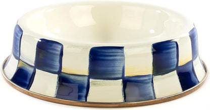 MACKENZIE-CHILDS Pet Bowl, Cute Cat and Dog Bowl for Food and Water, Blue-and-White Royal Check, Small