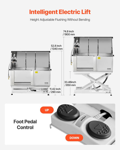 VEVOR Electric Lift Dog Washing Station, 50 inch Professional Stainless Steel Pet Grooming Tub w/PE Water Filter Board, Faucet & Showerhead Dog Bathtub Washing Sink for Multiple Pets (Left Door)
