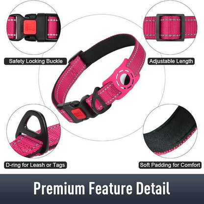 AirTag Dog Collar with AirTag Holder Compatible for Air Tag, Reflective Soft Padded, Safety Locking Buckle, Adjustable Nylon for Small Medium Large Dogs (Hotpink,M)
