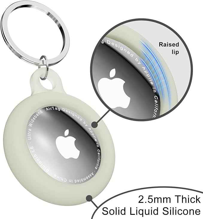 oakxco for Airtag Keychain Silicone, Airtag Holder with Key Ring, Air Tag Cover Cute Accessories for Kids, Luggage, Car Dog Collar, Car, Compatible with Apple Airtag Case, Glow in Dark Green