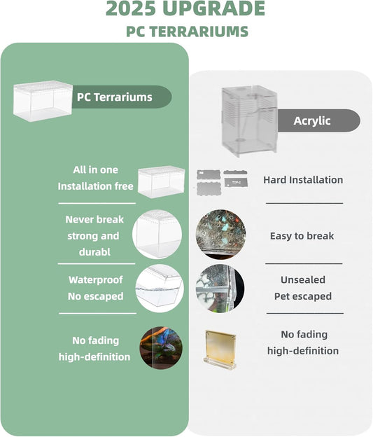 PC Reptile Terrarium, Hermit Crab Tank, Jumping Spider Enclosure, Tarantula Enclosure, Suitable for Gecko, Leopard Gecko, Tree Frog, Lizard, Praying Mantis Habitat Tank Starter (Small)