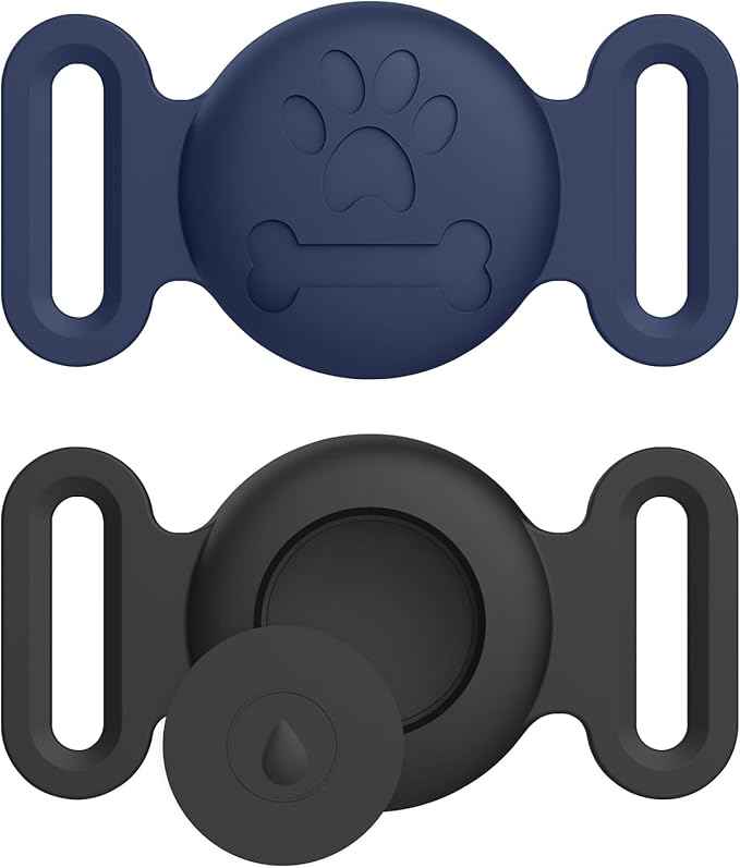 2 Pack Case for Airtag Dog Cat Collar Holder, Soft Silicone Anti-Lost Waterproof Protective Case Compatible with Apple Airtag, for Pet Dog Cat Collars Holder