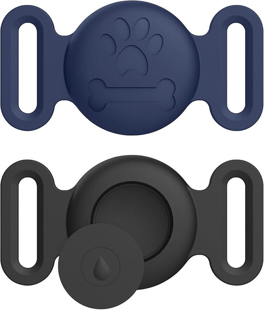 2 Pack Case for Airtag Dog Cat Collar Holder, Soft Silicone Anti-Lost Waterproof Protective Case Compatible with Apple Airtag, for Pet Dog Cat Collars Holder